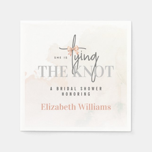 She Is Tying The Knot Pink Bridal Shower Party Napkin (Front)