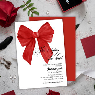 She is tying the knot red Bow bridal shower Invitation
