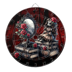 She is watching  dartboard