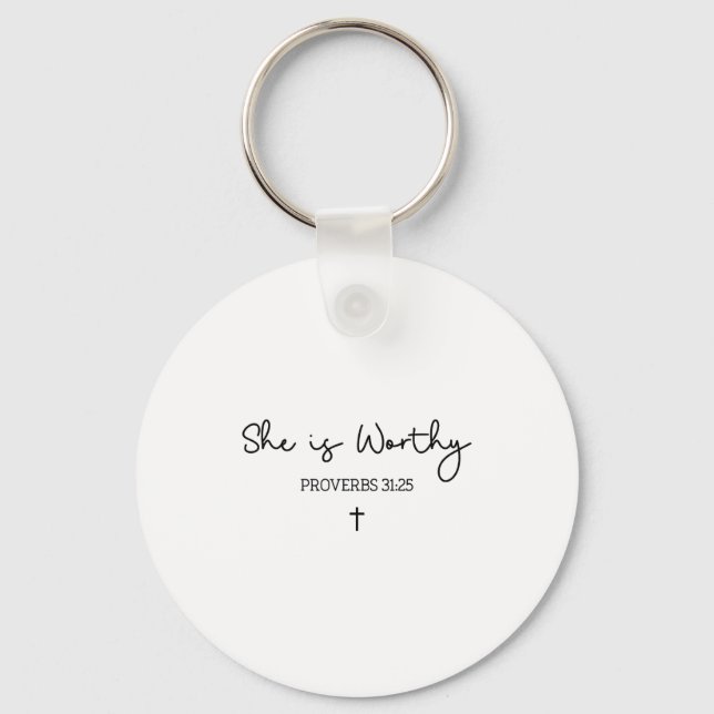 She Is Worthy Proverbs 31_25 Christian Boho Bible  Key Ring (Front)