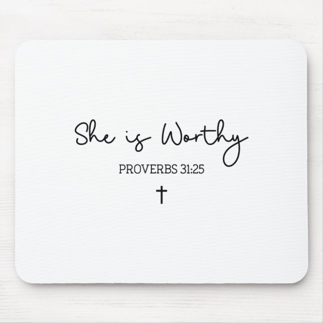 She Is Worthy Proverbs 31_25 Christian Boho Bible  Mouse Mat (Front)