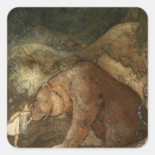 “She Kissed the Bear” by John Bauer Square Sticker