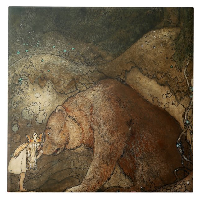 “She Kissed the Bear” by John Bauer Tile (Front)