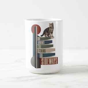 She Knows the Stairs Go Sideways Funny Cat Geometr Coffee Mug