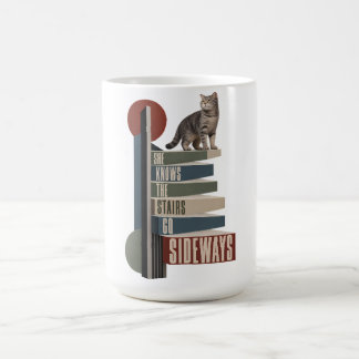 She Knows the Stairs Go Sideways Funny Cat Geometr Coffee Mug