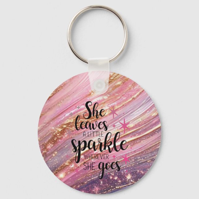 She Leaves A Little Sparkle Brushstrokes & Glitter Key Ring (Front)