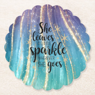 She Leaves A Little Sparkle Brushstrokes & Glitter Paper Coaster