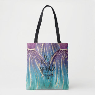 She Leaves A Little Sparkle Mermaid Glitter Dress Tote Bag