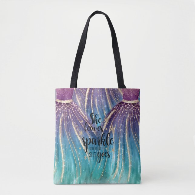 She Leaves A Little Sparkle Mermaid Glitter Dress Tote Bag (Front)