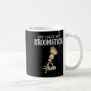 She Likes My Broomstick Couples Pumpkins Skeleton  Coffee Mug