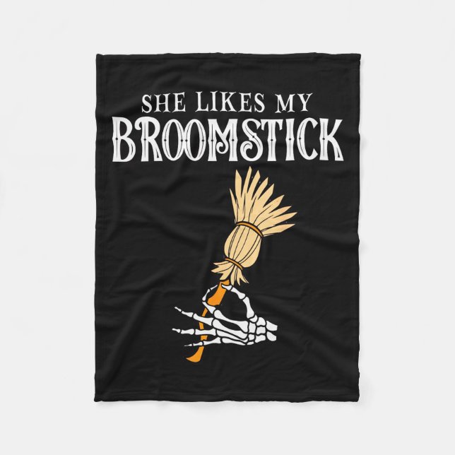She Likes My Broomstick Couples Pumpkins Skeleton  Fleece Blanket (Front)