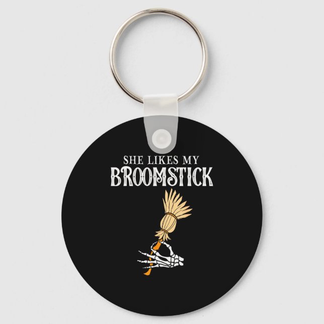 She Likes My Broomstick Couples Pumpkins Skeleton  Key Ring (Front)
