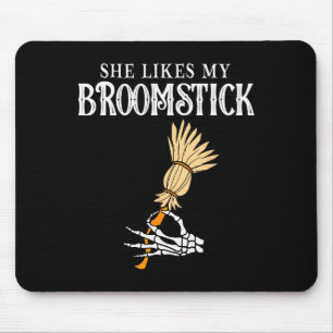 She Likes My Broomstick Couples Pumpkins Skeleton  Mouse Mat