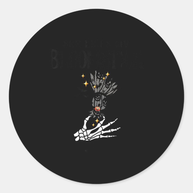 She Likes My Broomstick I Like Her Pumpkins Couple Classic Round Sticker (Front)