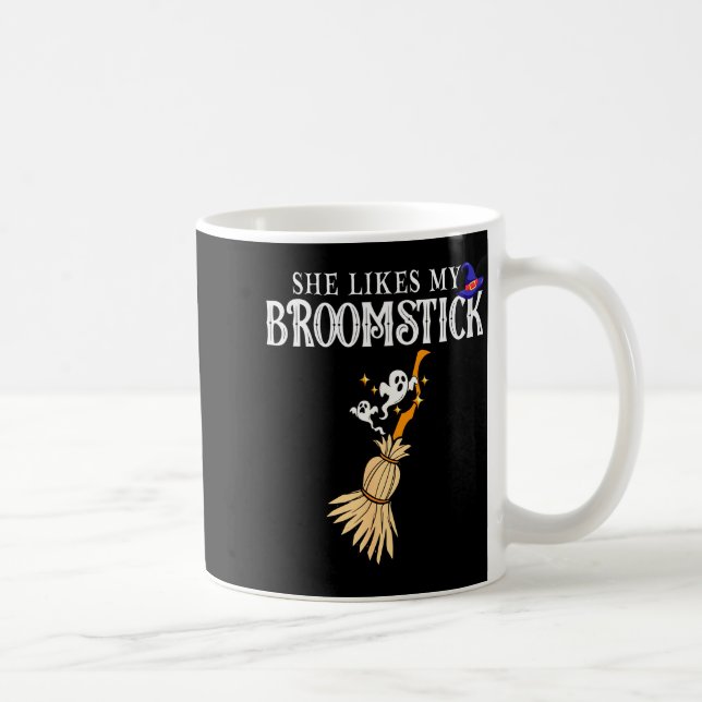 She Likes My Broomstick I Love Her Pumpkins Couple Coffee Mug (Right)