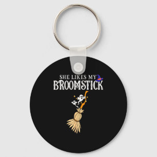 She Likes My Broomstick I Love Her Pumpkins Couple Key Ring