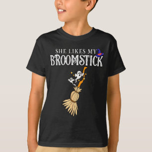 She Likes My Broomstick I Love Her Pumpkins Couple T-Shirt