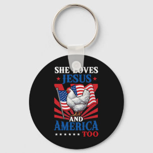 She Loves Jesus And America 4th Of July Us Flag Ch Key Ring