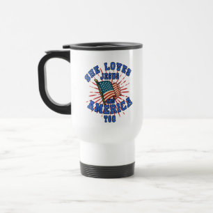 She Loves Jesus and America Christian Patriotic Travel Mug