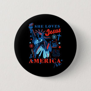 She Loves Jesus And America Independence Day Desig 6 Cm Round Badge