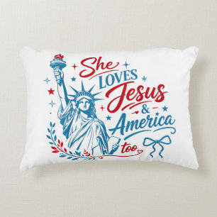 She Loves Jesus and America Too 4th of July Christ Decorative Cushion