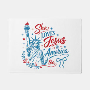 She Loves Jesus and America Too 4th of July Christ Doormat