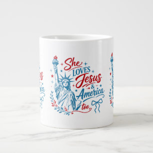 She Loves Jesus and America Too 4th of July Christ Large Coffee Mug
