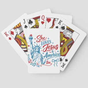 She Loves Jesus and America Too 4th of July Christ Playing Cards