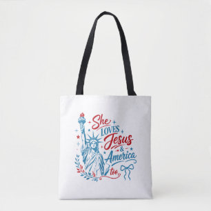 She Loves Jesus and America Too 4th of July Christ Tote Bag