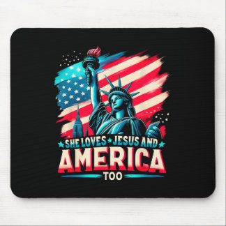 She Loves Jesus And America Too America Flag 4th O Mouse Mat
