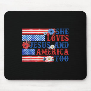 She Loves Jesus And America Too Christian Usa Flag Mouse Mat