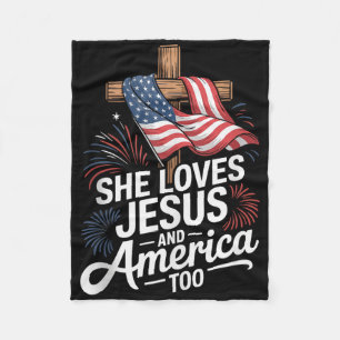 She Loves Jesus And America Too Patriotic Shirt Ta Fleece Blanket