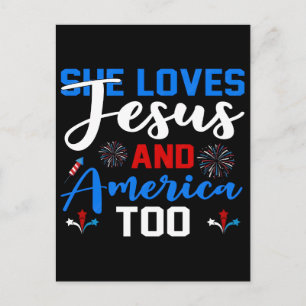 She Loves Jesus And America Too Retro Patriotic Gi Postcard