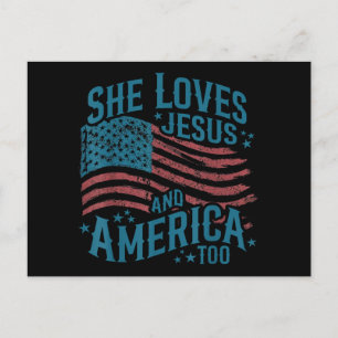 She Loves Jesus and America Too USA Flag 4th of Ju Holiday Postcard