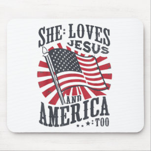 She Loves Jesus And America Too Usa Flag 4th Of Ju Mouse Mat