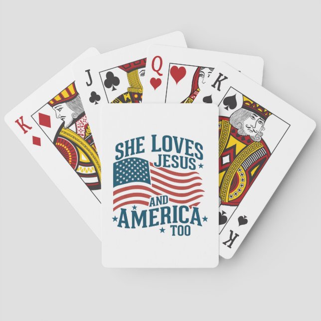She Loves Jesus And America Too USA Flag 4th  Playing Cards (Back)