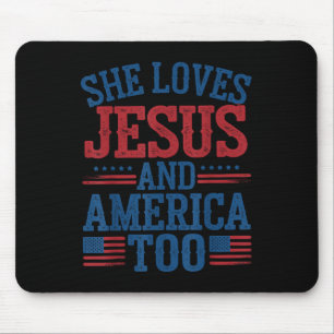 She Loves Jesus And America Too Usa Flag Christian Mouse Mat