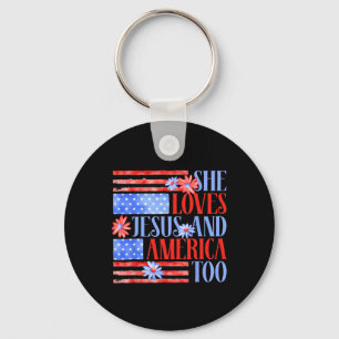 She Loves Jesus And America Too Usa Flag Floral 4t Key Ring