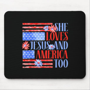 She Loves Jesus And America Too Usa Flag Floral 4t Mouse Mat
