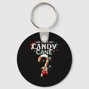 She Loves My Candy Cane I Like Her Peppermint Xmas Key Ring