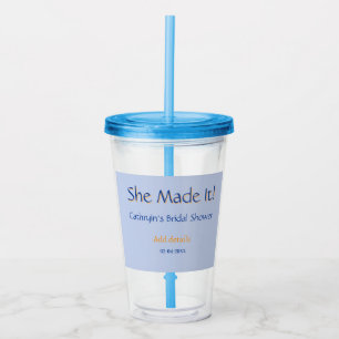 SHE MADE IT BRIDAL SHOWER BLUE ORANGE STYLISH TREN ACRYLIC TUMBLER