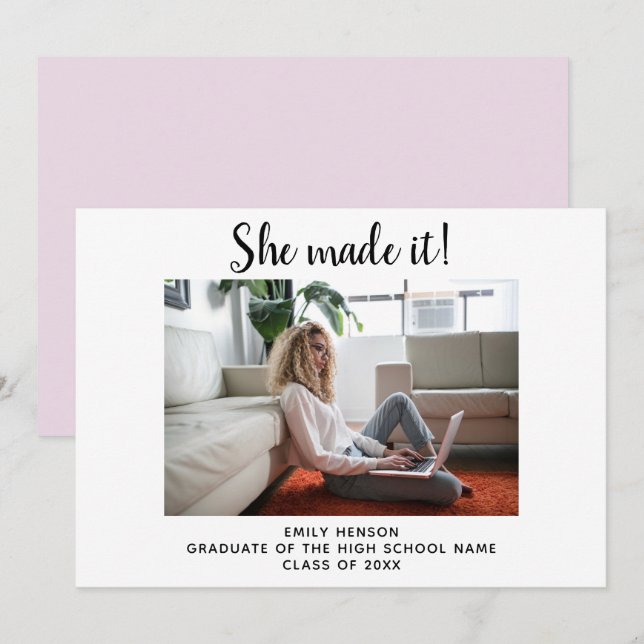 She made it Simple Graduate Photo Graduation  Announcement (Front/Back)