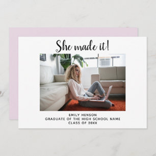 She made it Simple Graduate Photo Graduation Announcement
