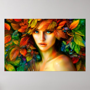 She of the Luminescent Leaves   Digital Art Poster