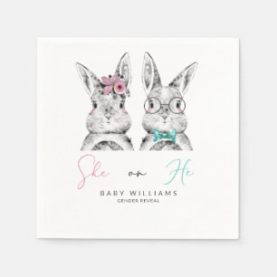 She or He Pink & Blue Bunny Gender Reveal Napkin