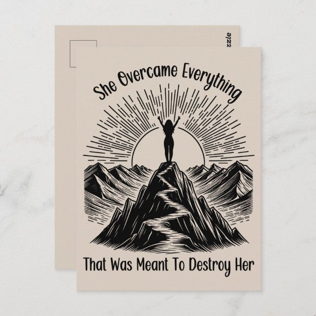 She Overcame Mountain Line Art Women Encouragement Postcard (Front/Back)