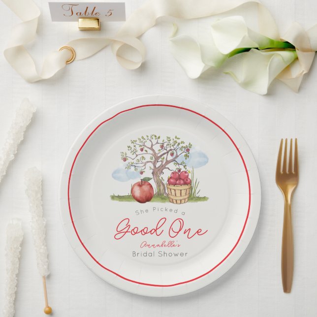 She Picked a Good One Apple Tree Bridal Shower Paper Plate (Wedding)