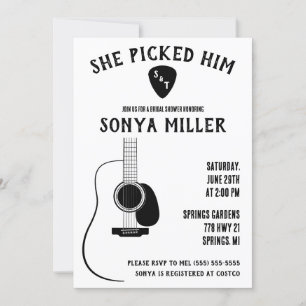 She Picked Him! Guitar and Pick Bridal Shower Invitation