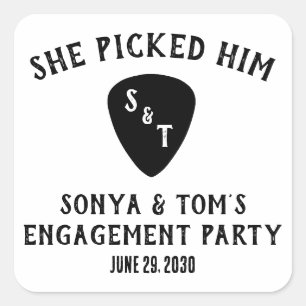 She Picked Him! Guitar Engagement Party Square Sticker