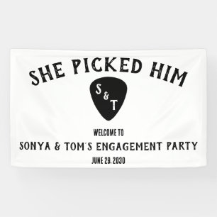 She Picked Him! Guitar Engagement Party Welcome Banner